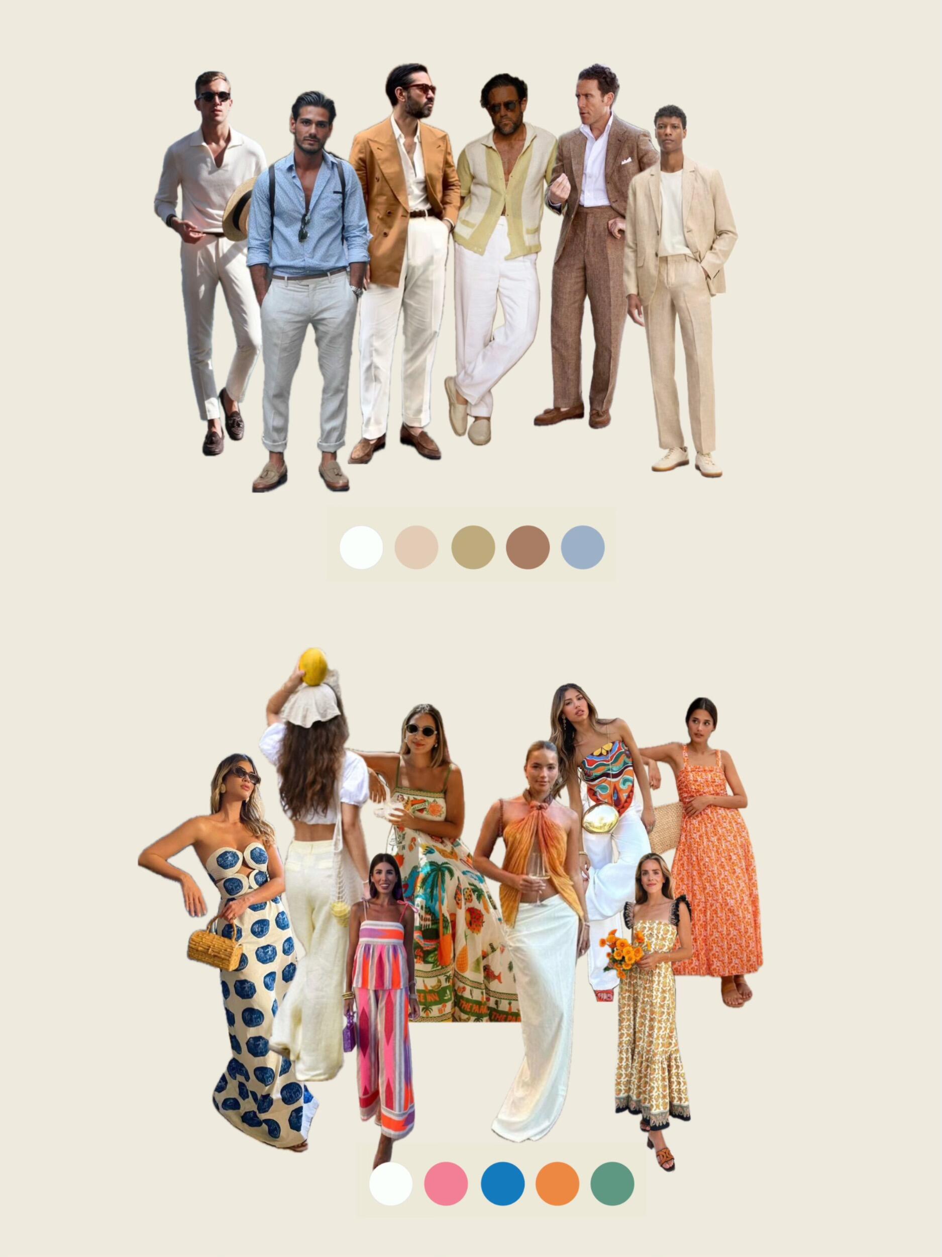Welcome Event Attire: Mediterranean Vacation Chic
迎宾晚宴着装：地中海假日风