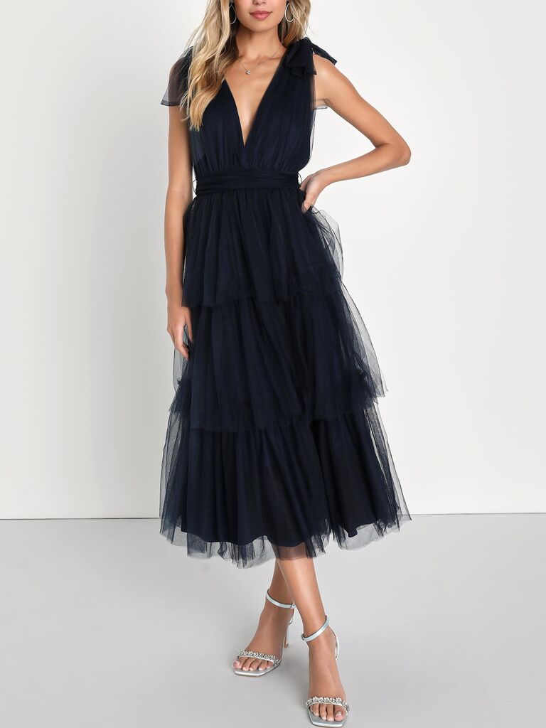 Lulus black tulle maxi wedding guest dress