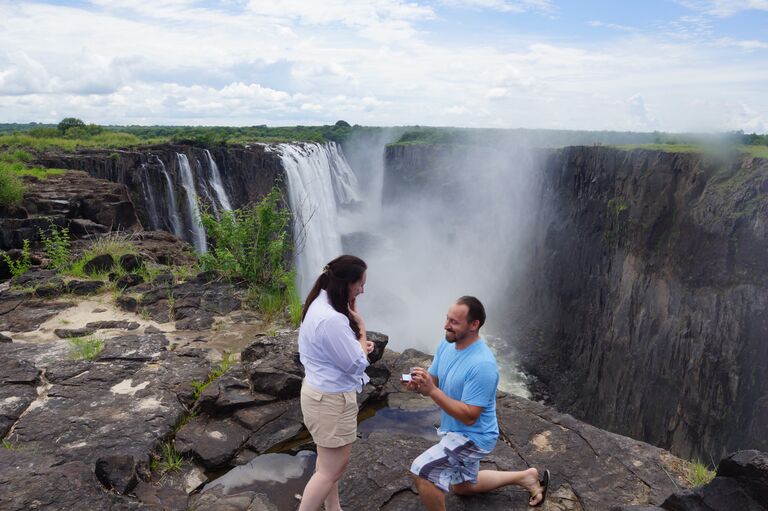 Victoria Falls, Zimbabwe - surprise engagement at the top of the Falls!
