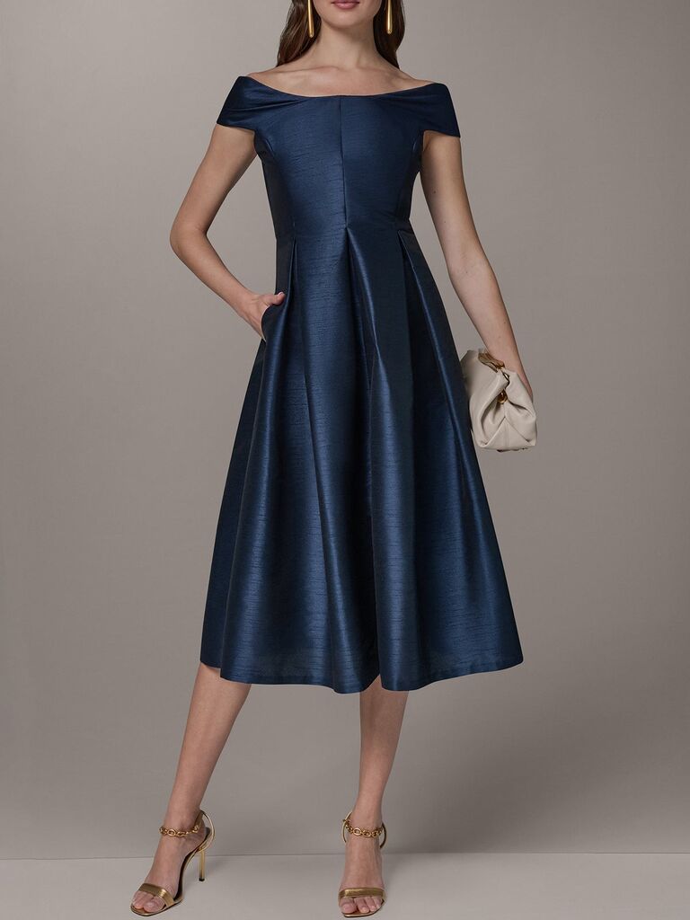 Donna Karan navy fit and flare mother-of-the-bride dress