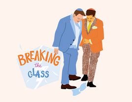 Illustration of couple breaking the glass at Jewish wedding ceremony