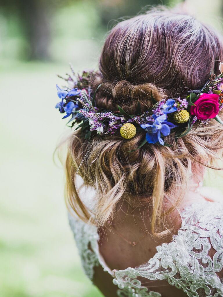 Loose updo with flower crown