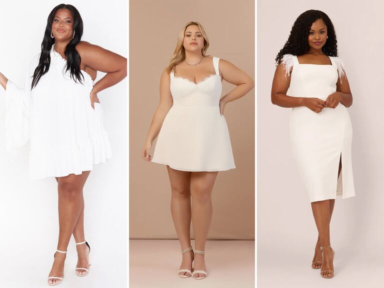 Plus Size White Short Puff Sleeve Bust Detail Dress, You + All