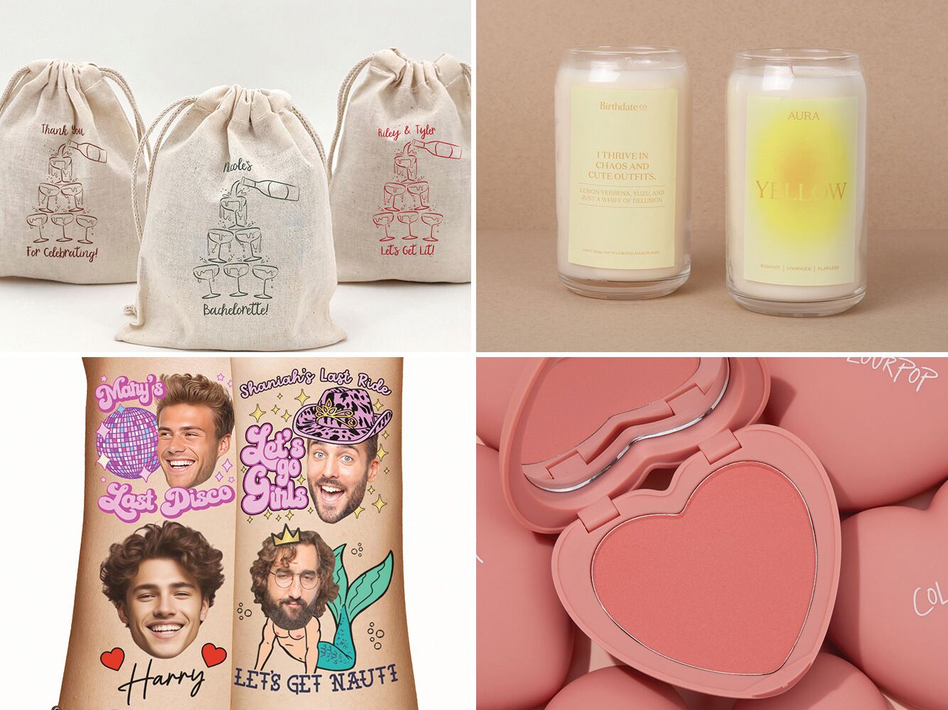 Collage of bachelorette party favors