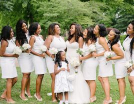 Bride and bridesmaids in white dresses