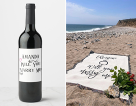 Proposal decoration ideas including custom wine label and custom picnic blanket