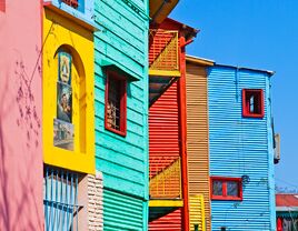 Gorgeous houses in a rainbow of color grace the streets of Buenos Aires, Argentina.