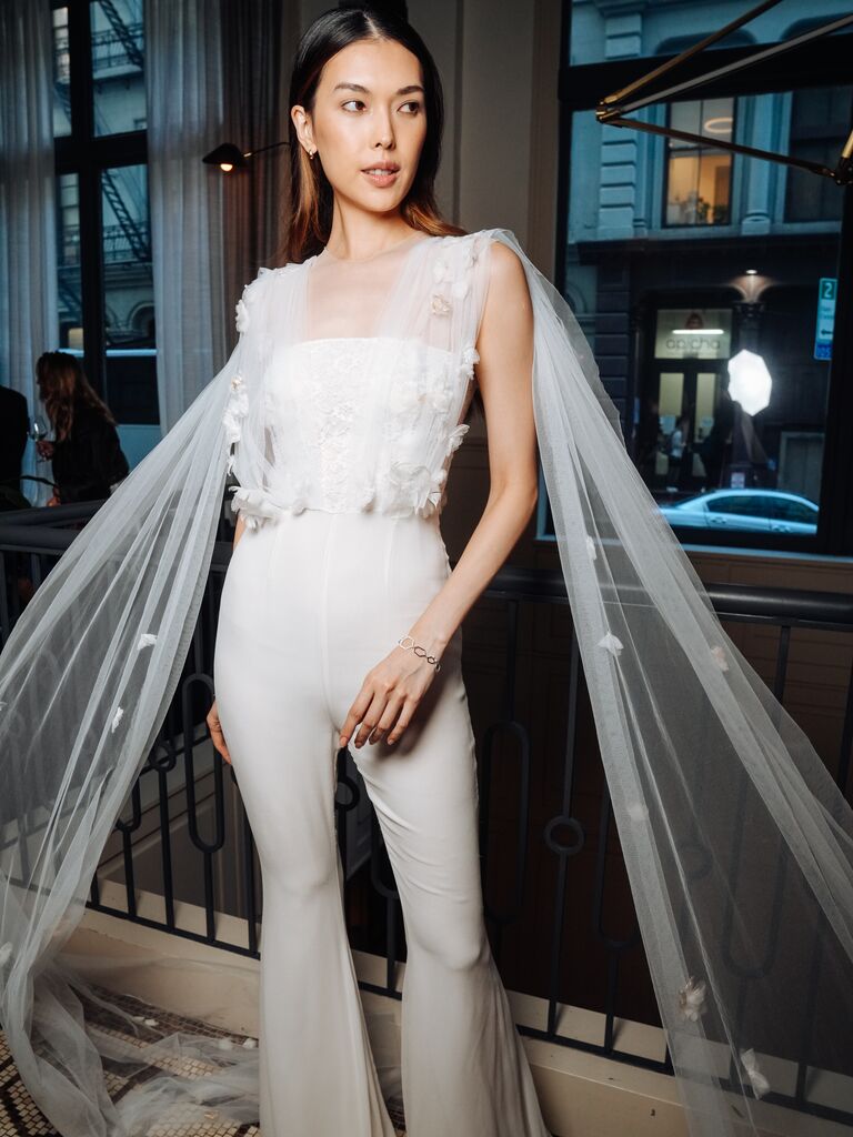White jumpsuit wedding dress, fashion trends 2024