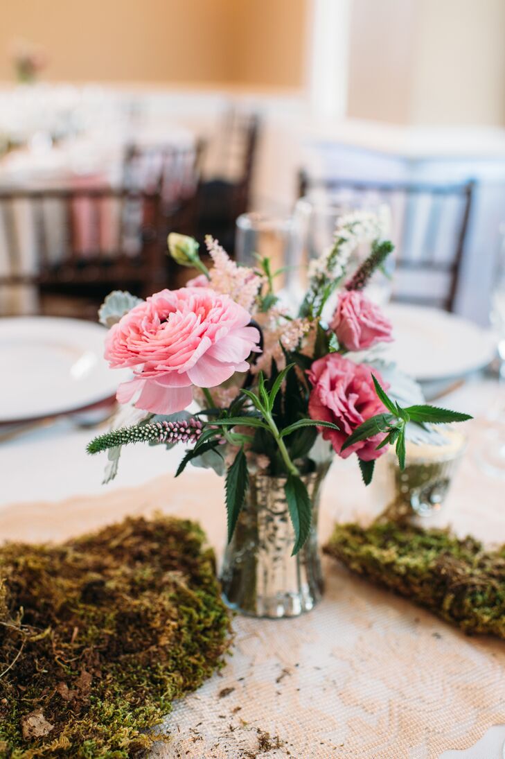 Pink Ranunculus Lisianthus And Astilbe Centerpiece