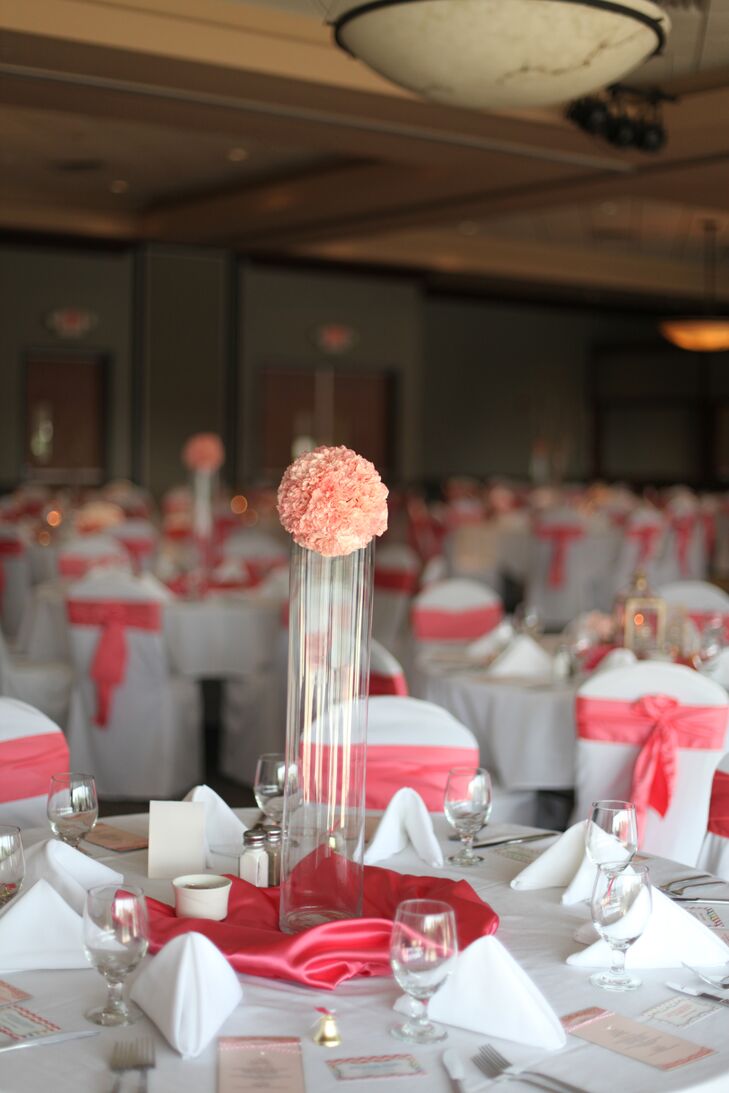 Pink Pomander Centerpiece On Cylinder Vase