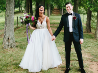 bride and groom whimsical outdoor wedding