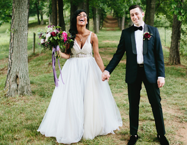 bride and groom whimsical outdoor wedding