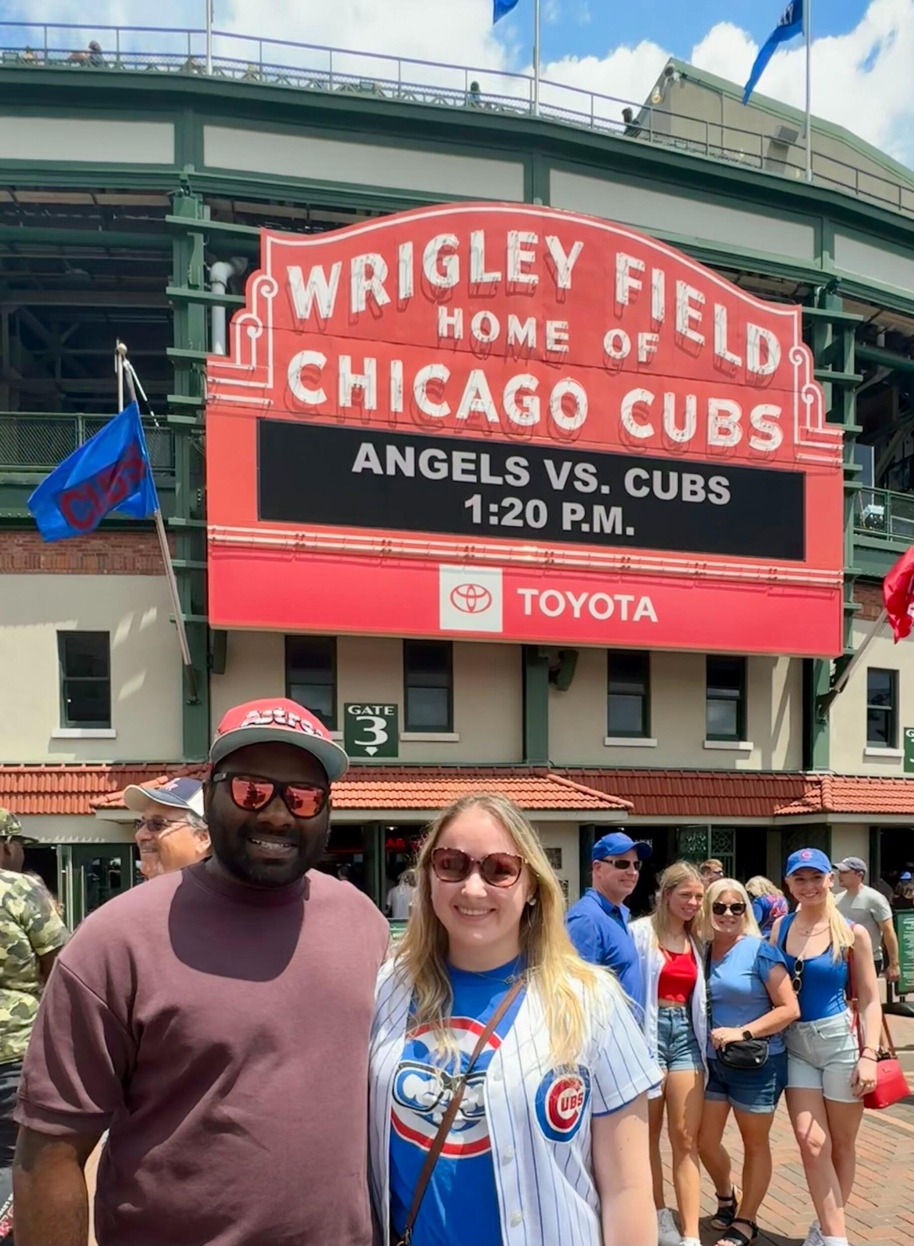 Audrey was more excited for Rahul to experience his first Cubs game than he was! She couldn't get him to not wear his Astros hat...