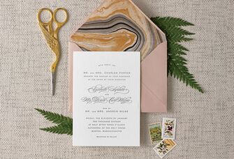 DIY marble wedding invitation envelope liner with wedding invitation suite