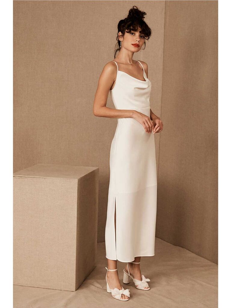 Ivory silk cowl-neck dress