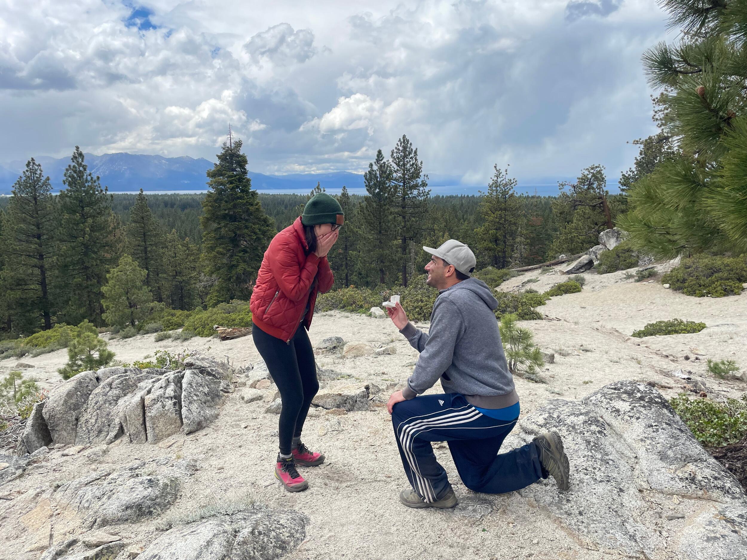 Emily said YES! We got engaged in Lake Tahoe with stunning views after a long hike.