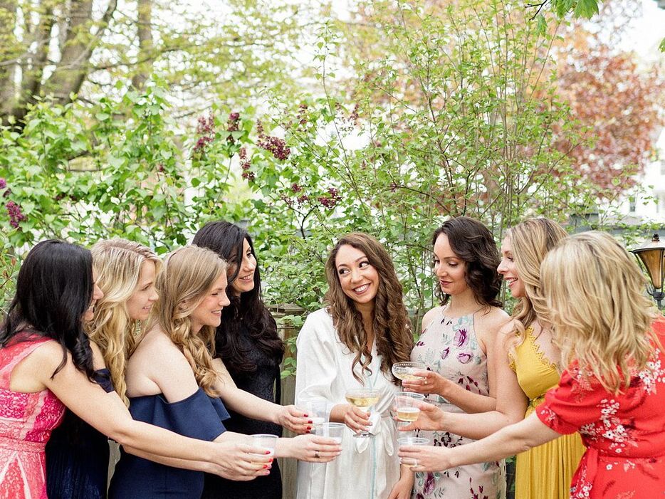 Bride toasting with loved ones.