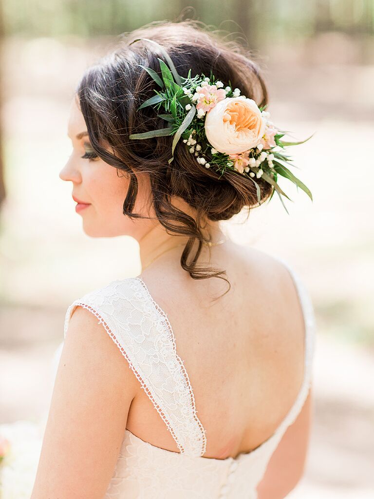 wedding hair ideas: wedding hairstyles with real flowers