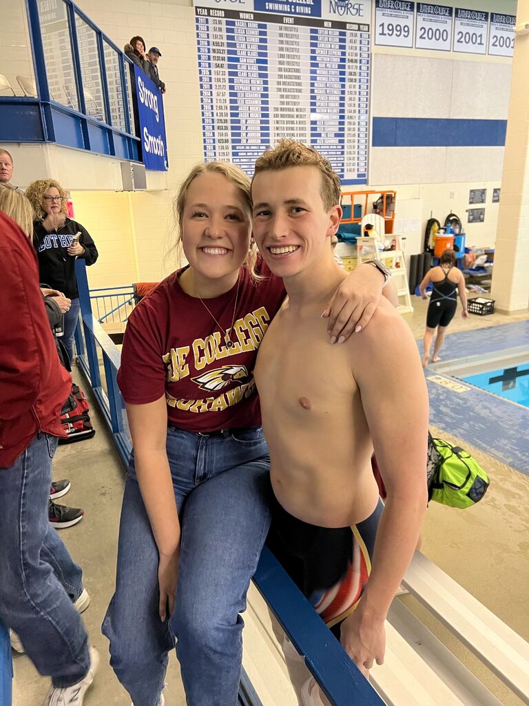Katheryn loved watching Zach swim at Coe College!