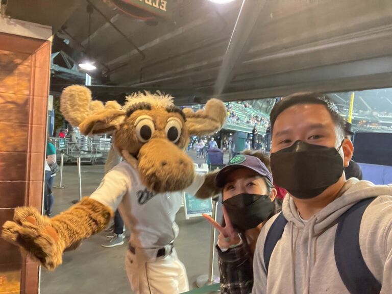 Let the record show that Christina asked Steven to go to their first sporting event (it was Hello Kitty Night)...