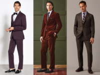 Collage of three fall-inspired suits for men
