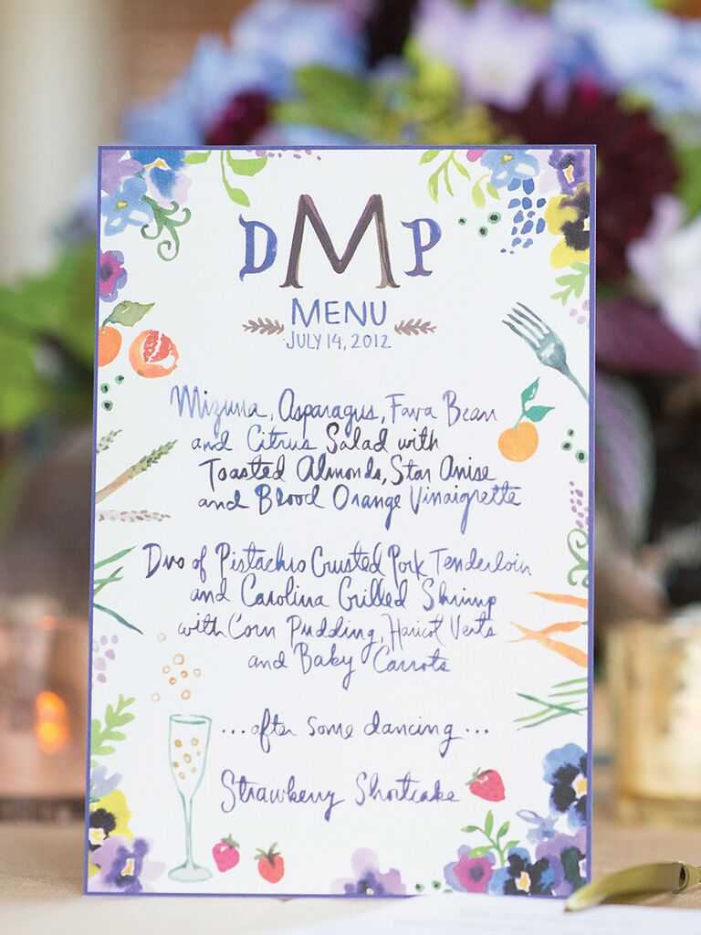 Calligraphed wedding reception menus