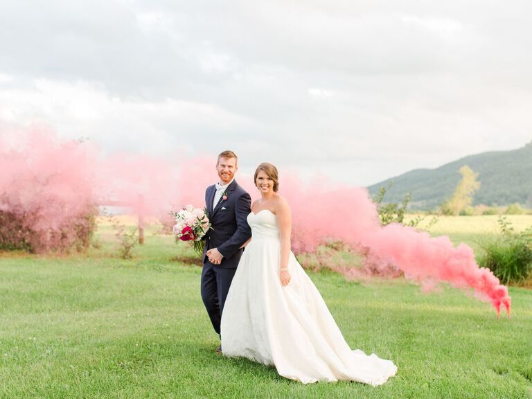 Newlyweds with colorful smoke bomb in West Virginia