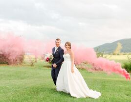 Newlyweds with colorful smoke bomb in West Virginia