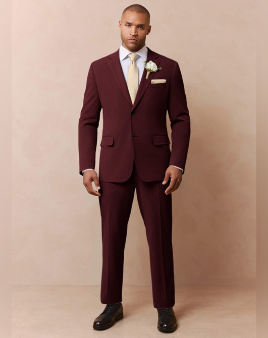 Azazie Savile Burgundy Wool Blend Suit in Burgundy Wedding Tuxedo