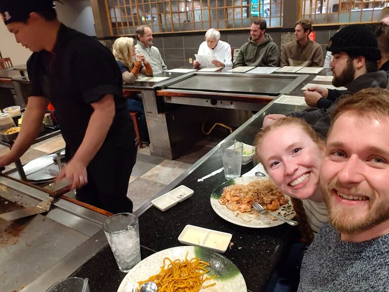Megan and Andrew went to a Hibachi restaurant to celebrate their 1-year anniversary of becoming an official couple!