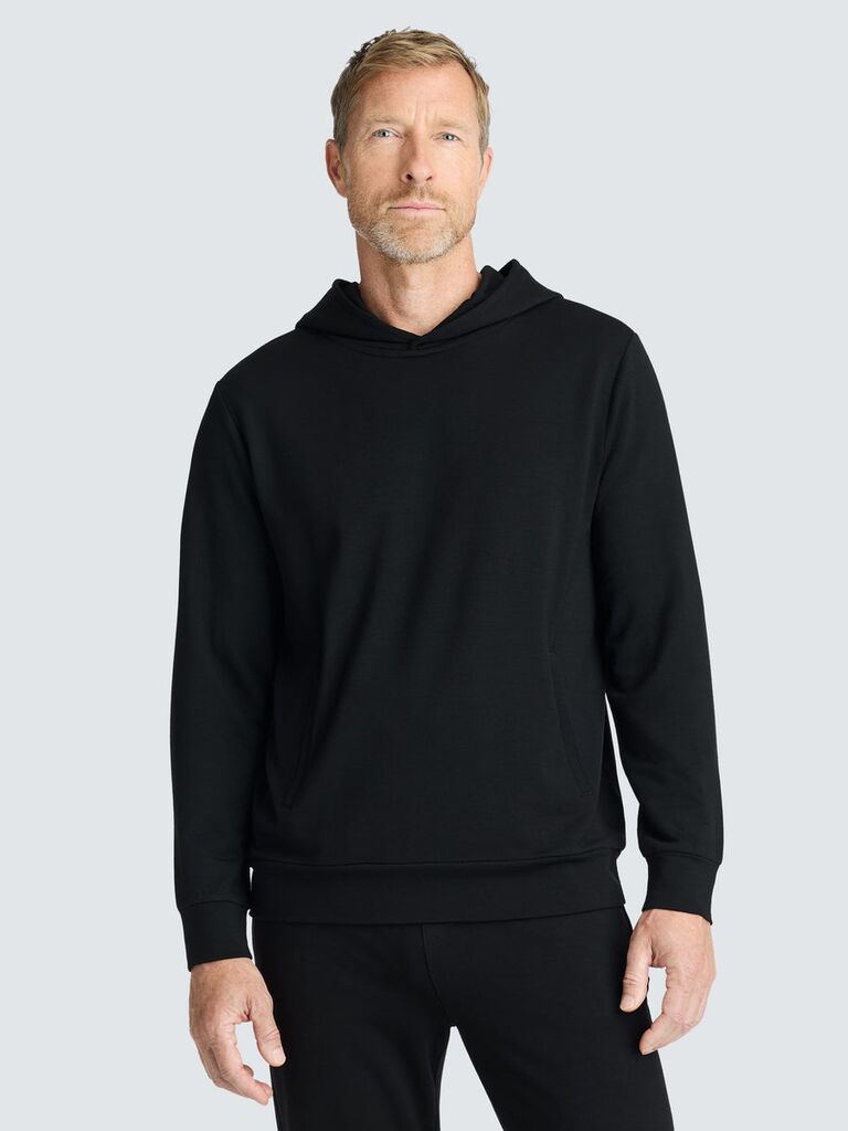 Black merino wool hoodie 7th anniversary gift