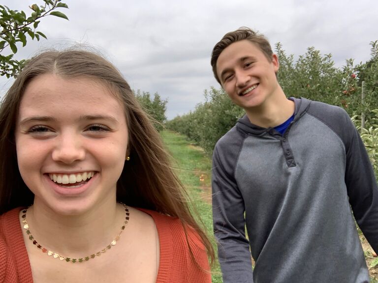 We spent our freshman year of college at home because of COVID, so we went on lots of dates near home. This is a picture from Blake's Orchard & Cider Mill in Armada, MI. 