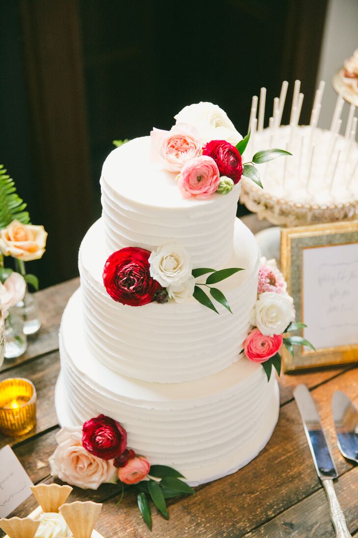 White Classic Wedding Cake With Flowers