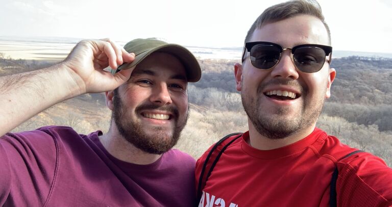 Josh and Caleb first meet thanks to Tinder. Before they started dating they would go on walks together at Hitchcock Nature Center in Council Bluffs.