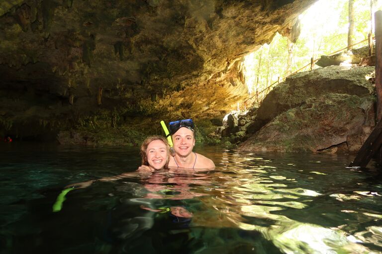 Reed and Syma took their first international trip together to Tulum, Mexico where they went snorkeling in the Dos Ojos cenote. 