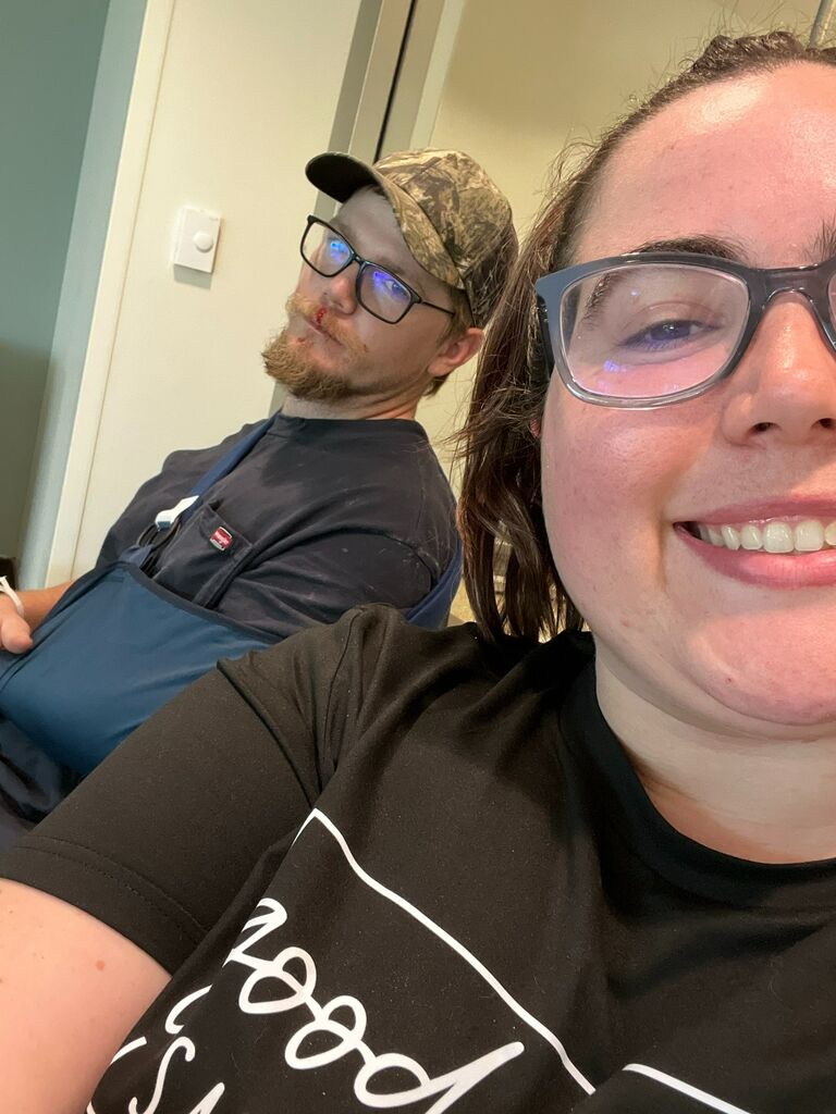 The eve of their 4th anniversary is spent in the ER. Of course Austin had to go and break his ELBOW!!