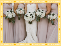 Bride and bridesmaids holding bouquets
