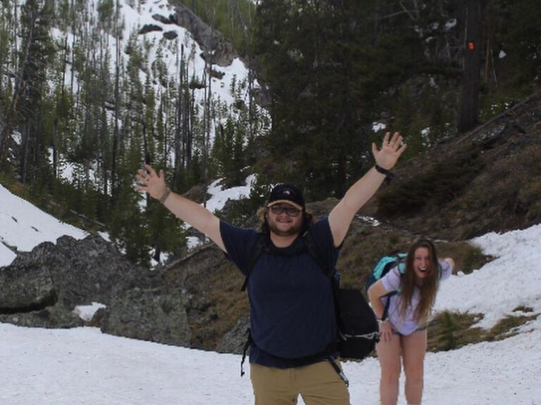 First ever picture together. We had met 4 days prior. We were going on a hike to Mallard Lake together in Yellowstone National Park. This was the day Jill found out Hunter was a keeper because she dropped her phone in the snow somewhere along the multi-mile hike and didn't realize until they reached the lake. On the way back to the trailhead, Hunter miraculously found her phone in the snow along the several mile trek. 