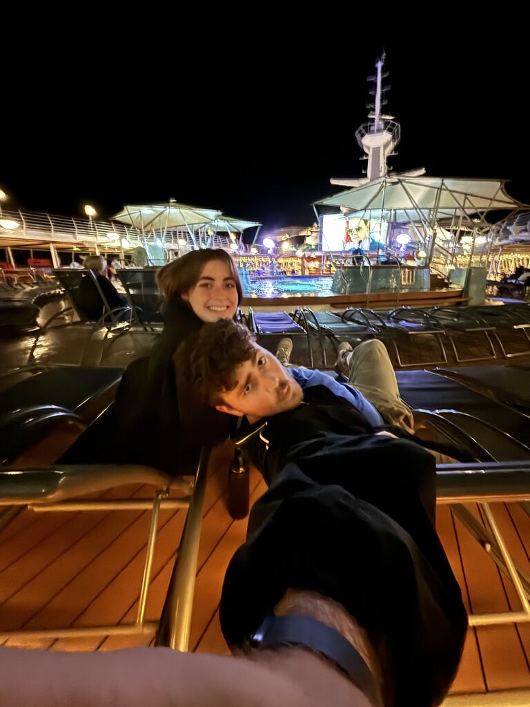 Movie night by the pool on the Duncan family cruise.