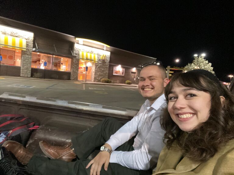 ...a shared M&M McFlurry from McDonalds with some fries! We sat in the bed of a 1984 Chevy S10.