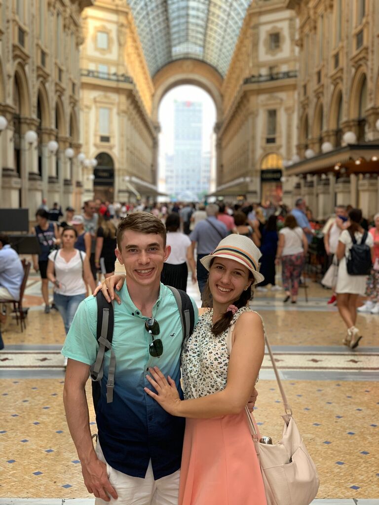 First trip to Europe together -  Shopping at the famous Galleria Vittorio Emmanuele II in Milan, Italy