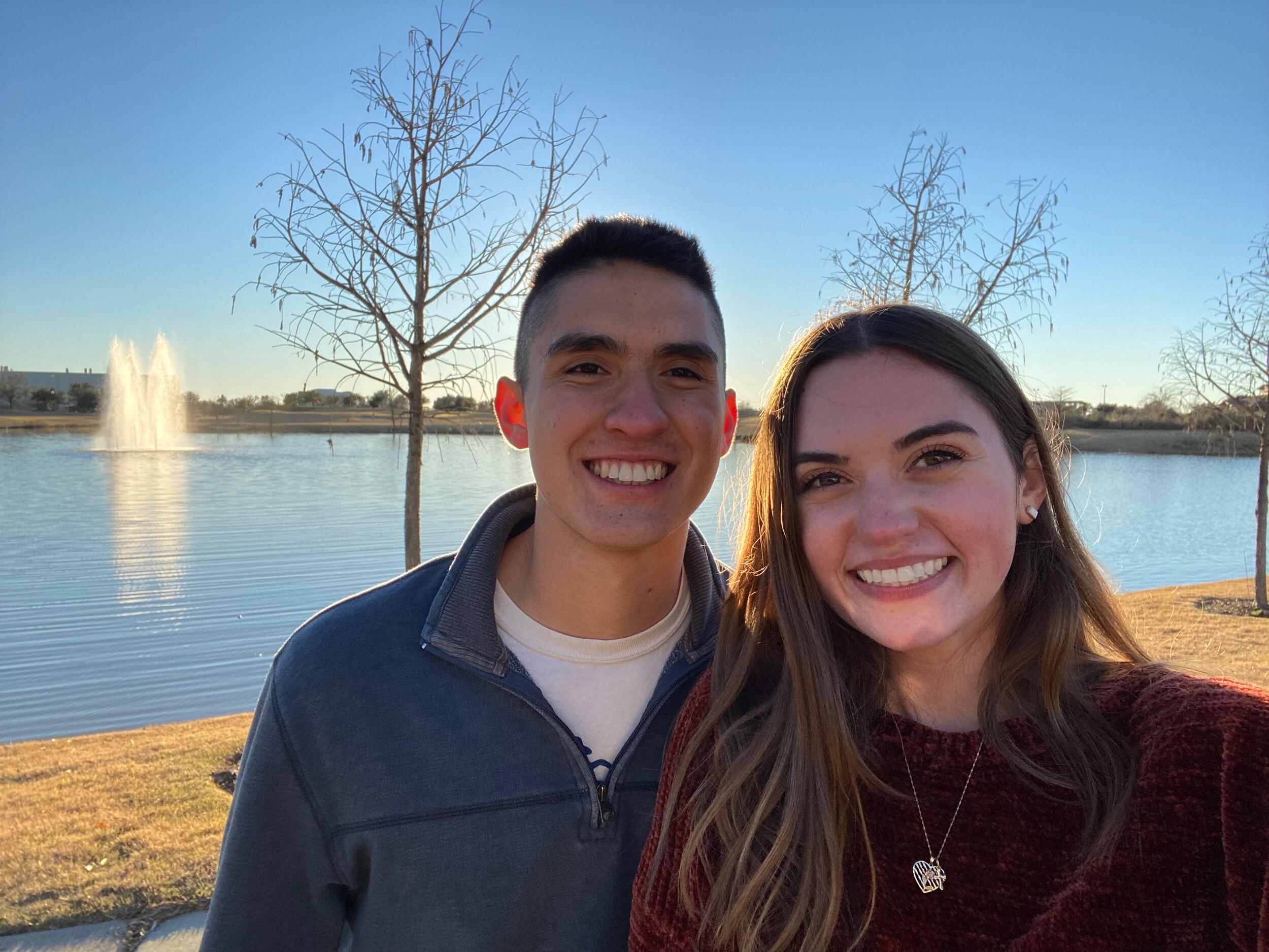 Our 4th date and first picture together at the Lake Walk in Bryan
