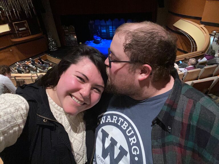 This is my **favorite** photo of Adam and I together. Taken at the musical version of "A Christmas Carol," Adam spontaneously took this picture of us together.