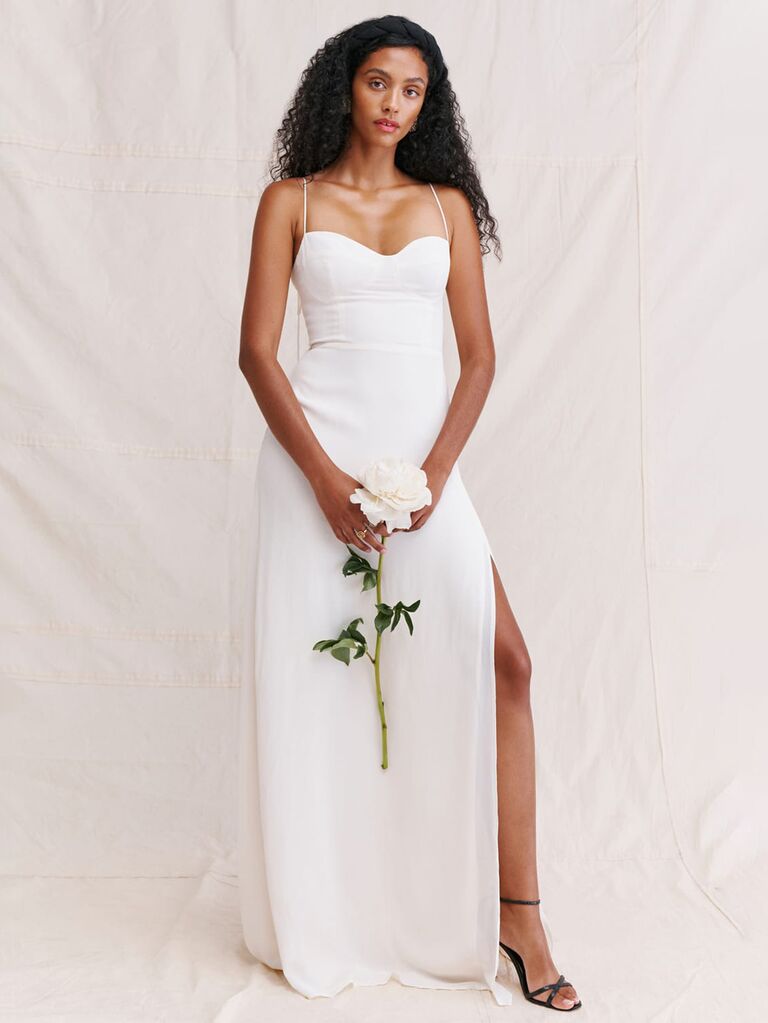 White bridesmaid cheap dresses midi