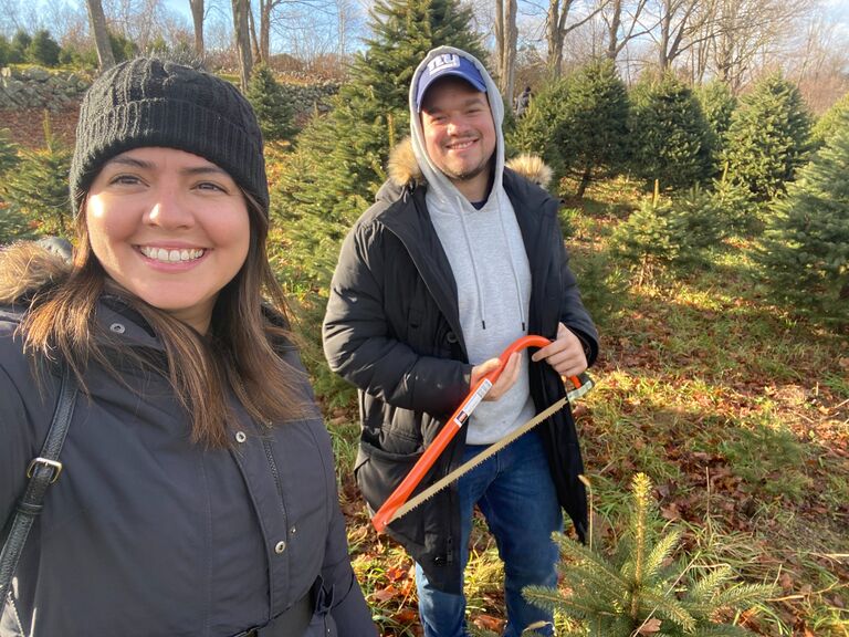 Cutting down our first tree :)