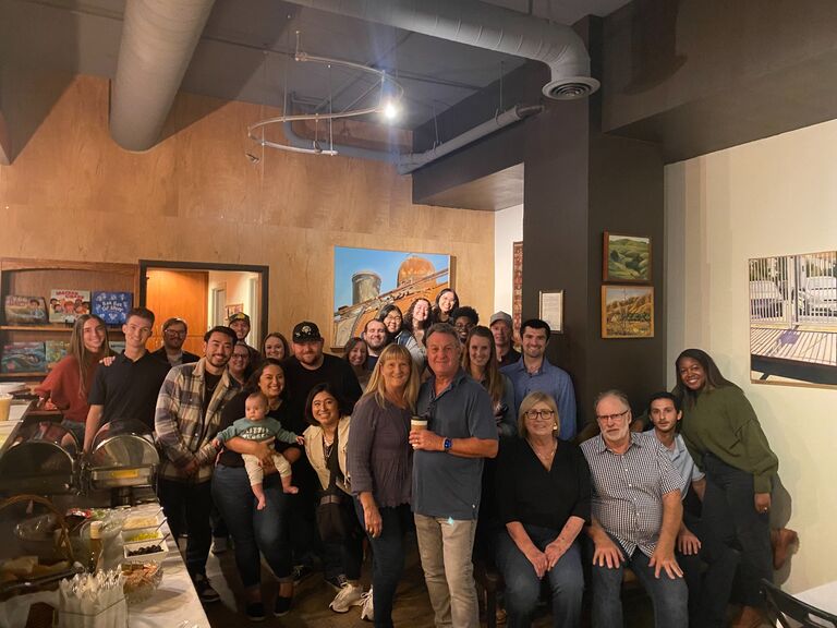 Our engagement party. Some of our friends and family flew or drove in to surprise me