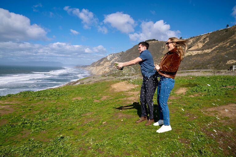 She said yes!!!

Charlie proposed at a nearby oceanfront hiking spot! Both the Walters and Mills were able to be there to celebrate, and they spent the next day doing wine tastings in Sonoma. It was a perfect weekend!