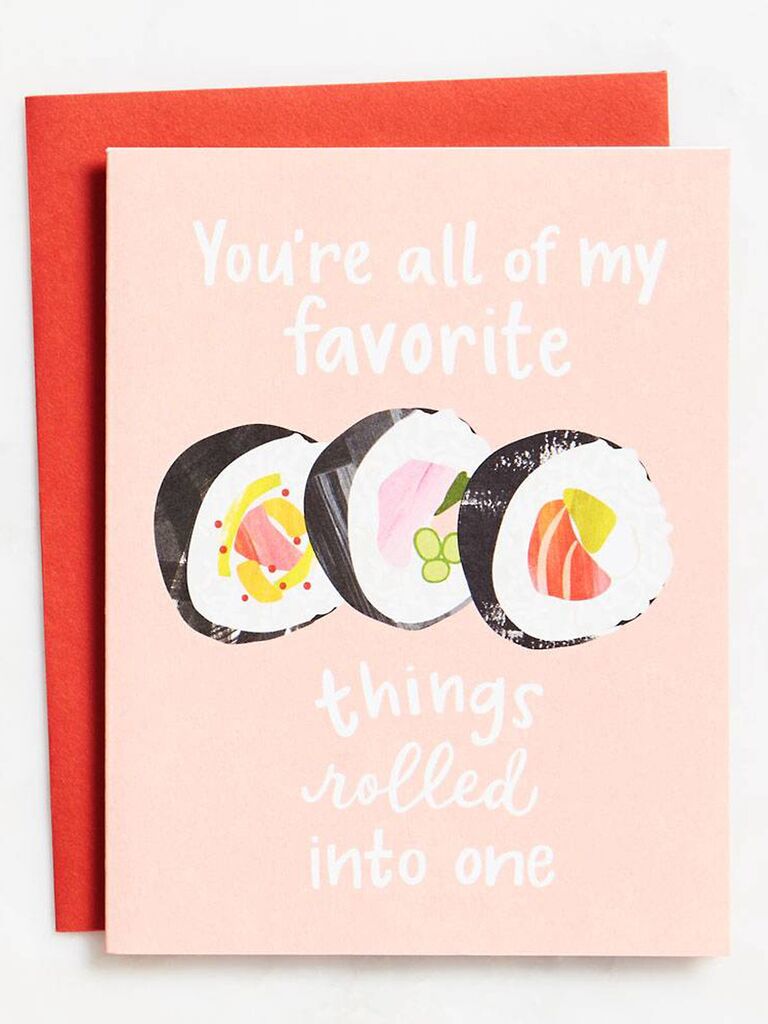 funny sushi roll Valentine's Day card