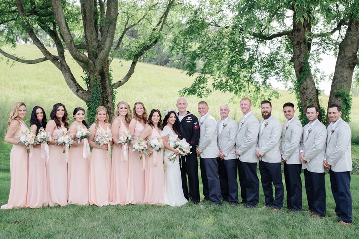 peach and grey bridesmaid dresses