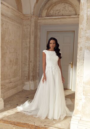 Sparkling A-Line Gown with Sabrina Neckline and Cap Sleeves